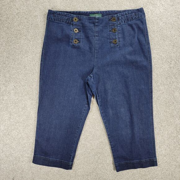 Lauren Ralph Lauren Capri Jeans Womens 16 Blue Double Button Panel Cropped Denim - Picture 9 of 14